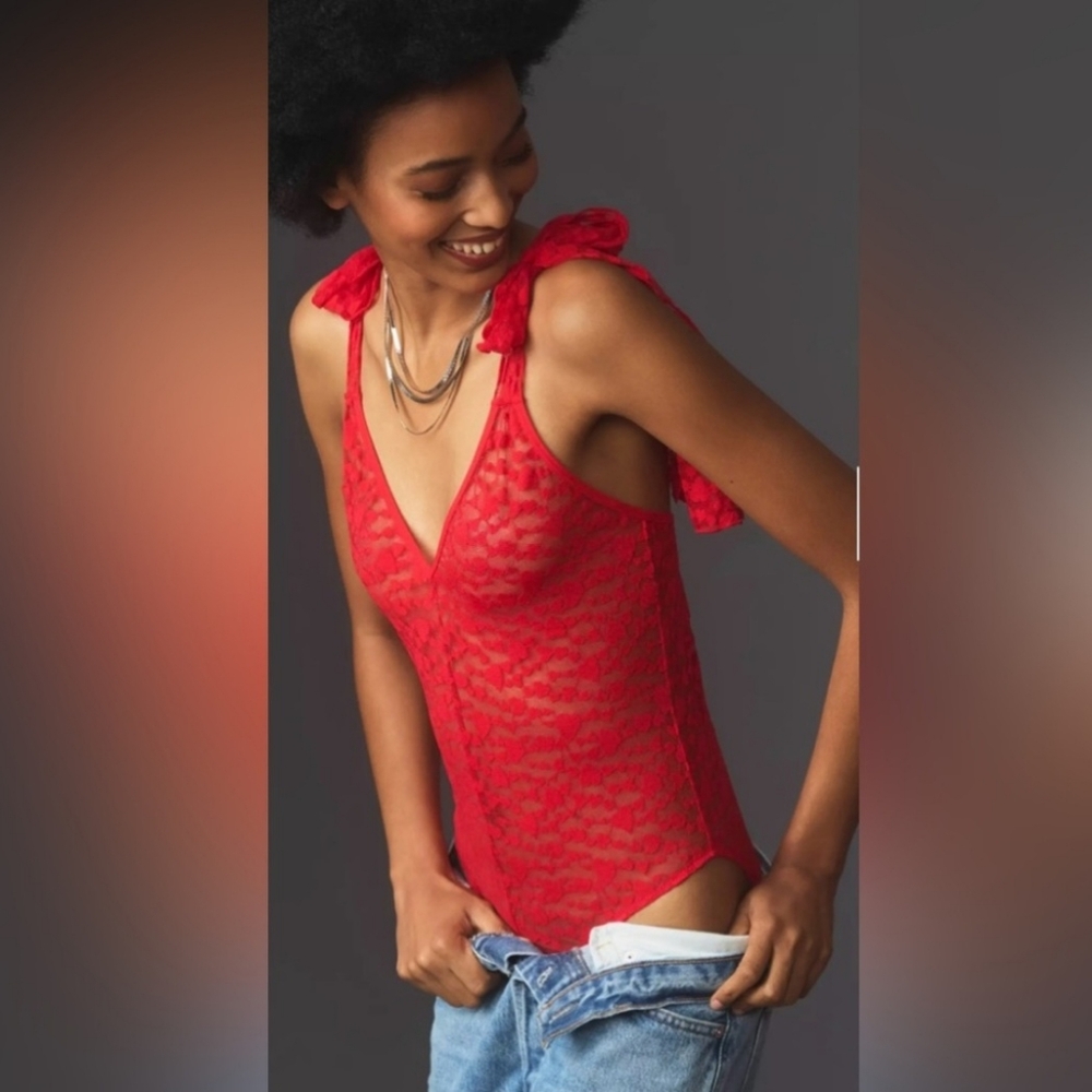 NWT Anthropologie Red Hearts Bodysuit